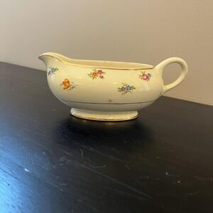 Vintage Crocksville China Floral Gravy Boat Made in USA Gold Trim Farmhouse